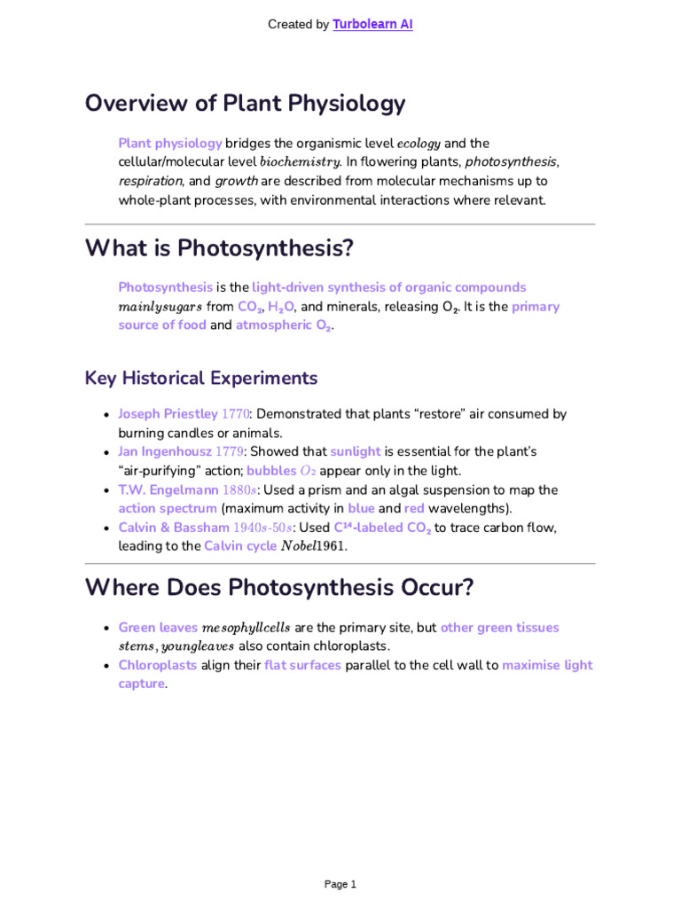 Overview of Plant Physiology: Key Historical Experiments | PDF ...