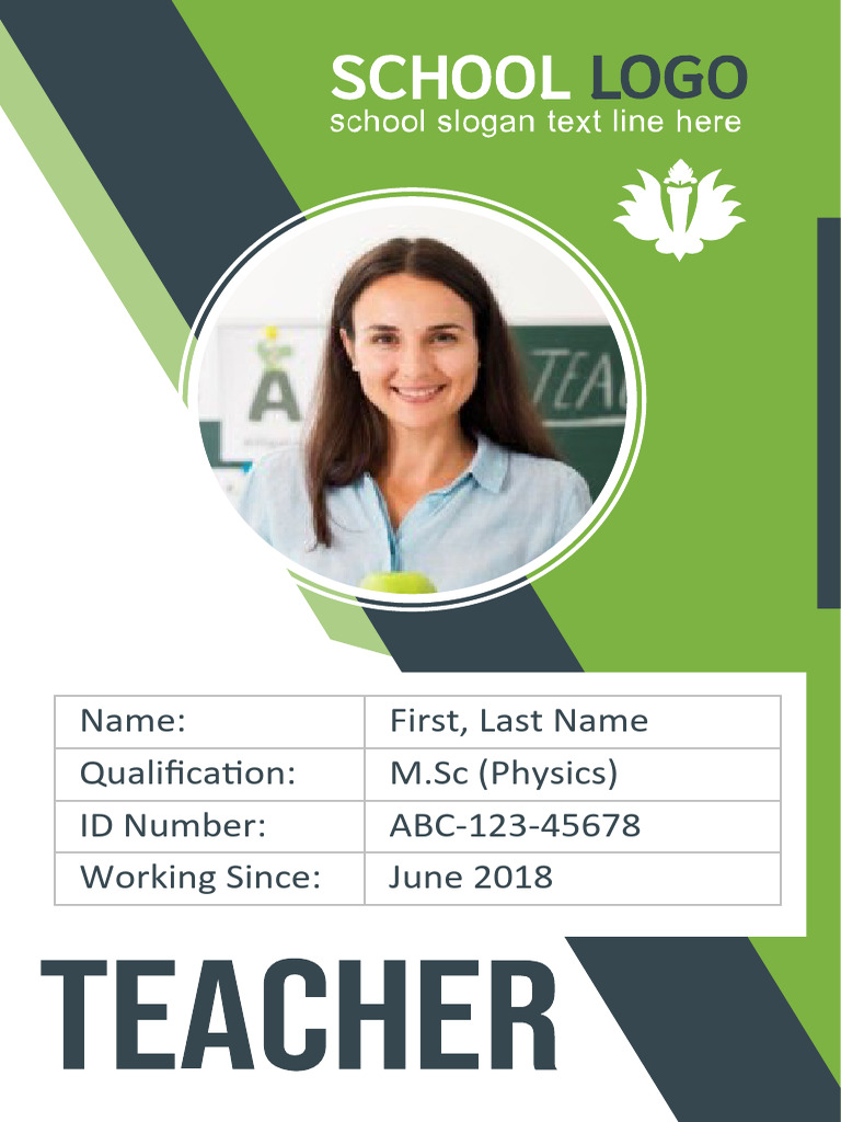 School Teacher Id Card Badge Template | PDF