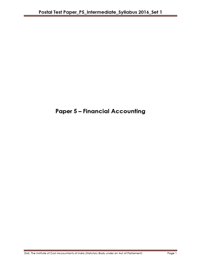 Financial Accounting Test Papers | PDF | Expense | Debits And Credits