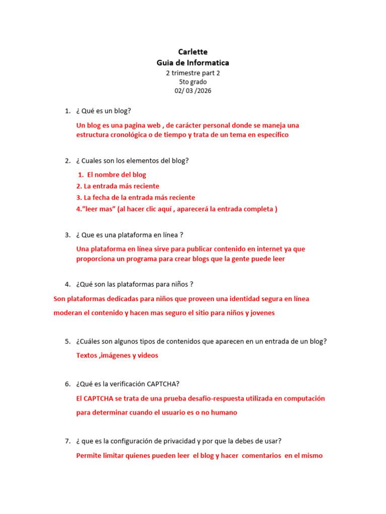 Carlette Informatica Guia, 2 Trimestre Part 2 | PDF