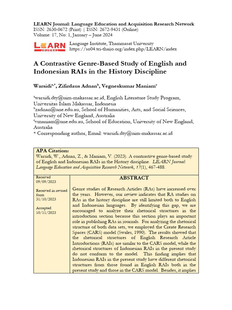 A Contrastive Genre-Based Study of English and | PDF | Data Analysis ...