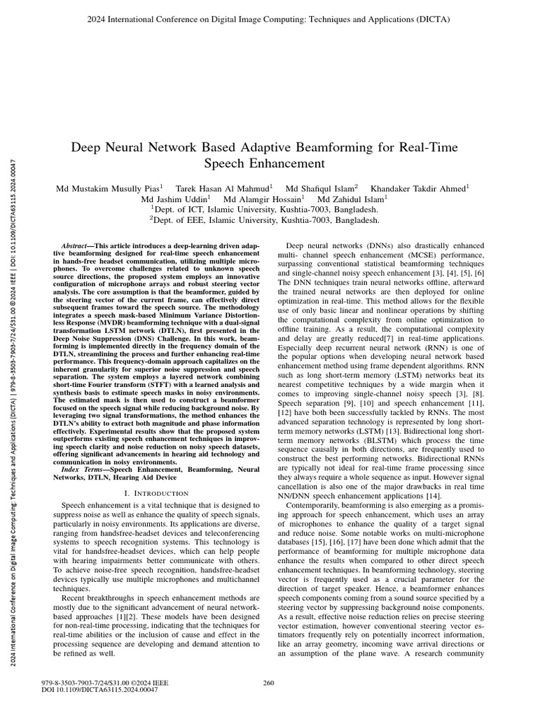 Deep Neural Network Based Adaptive Beamforming For Real-Time Speech ...