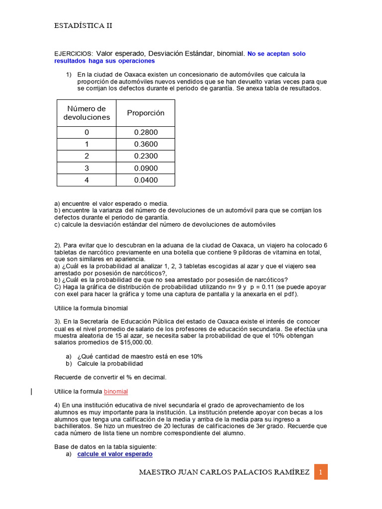 EJERCICIOS Media-Desv Est | PDF | Desviación Estándar | Probabilidad