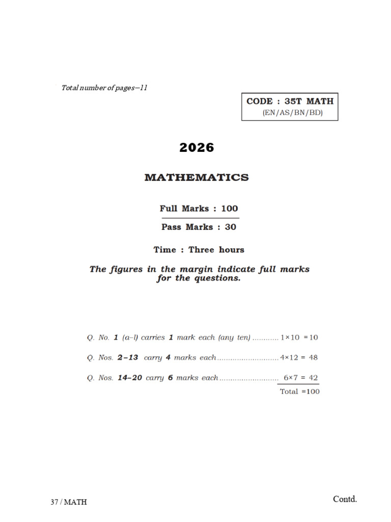 Maths Model QP | PDF
