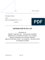 Memorandum of Law For Breach of Fiduciary Duty