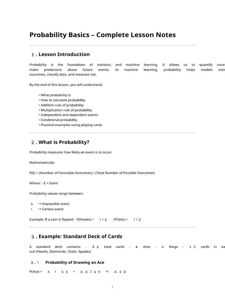Probability Basics Complete Lesson | PDF | Probability | Statistics