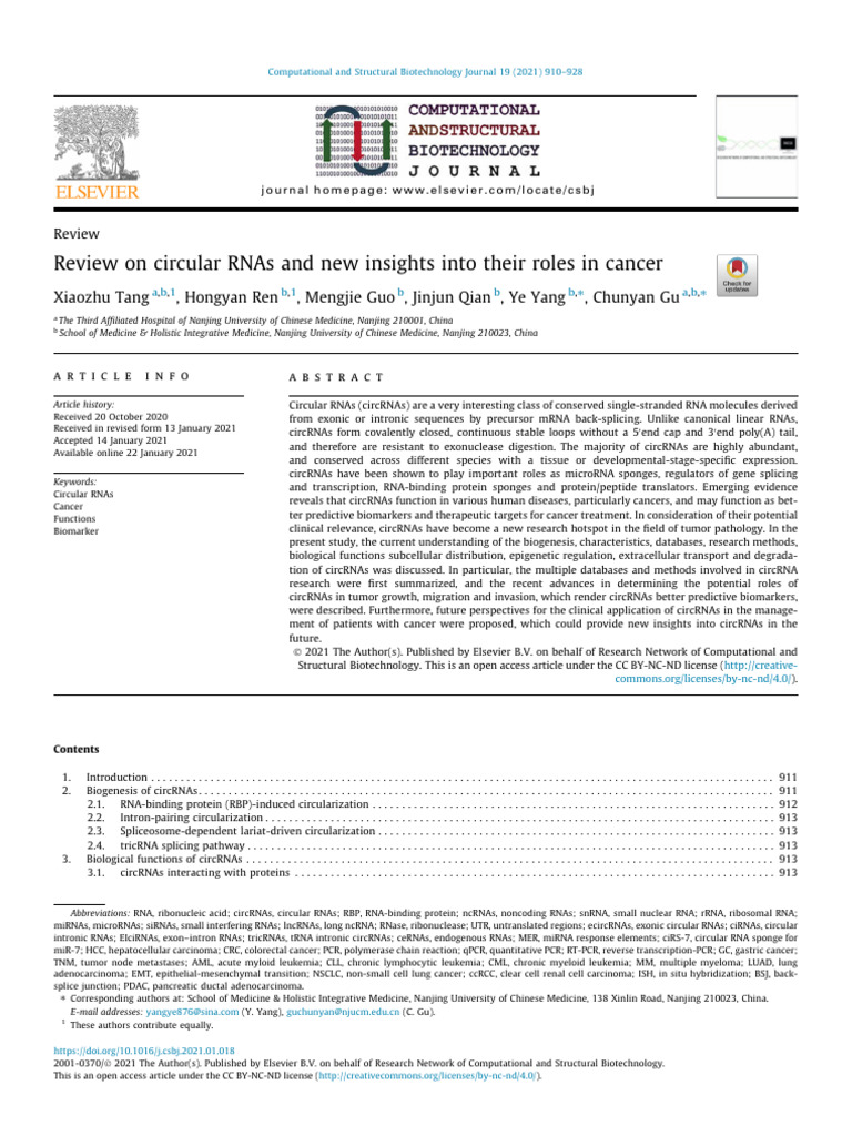 Tang Et Al, Review On Circular RNAs and New Insights Into Their Roles ...