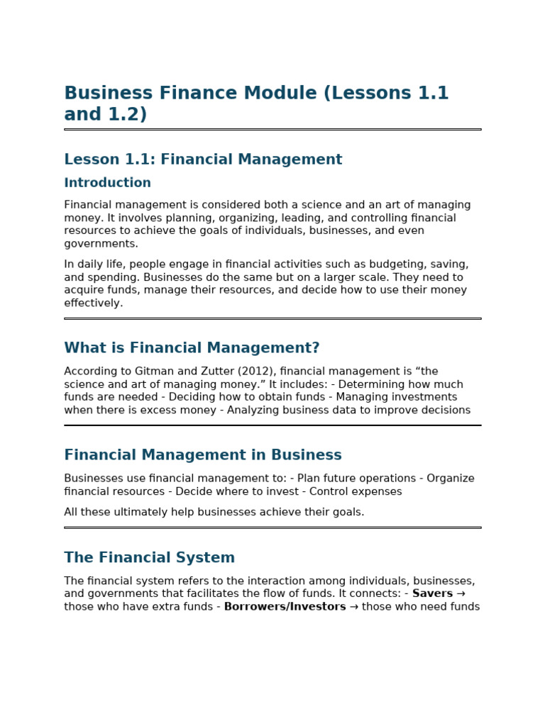 Business Finance Module | PDF | Financial Markets | Securities (Finance)