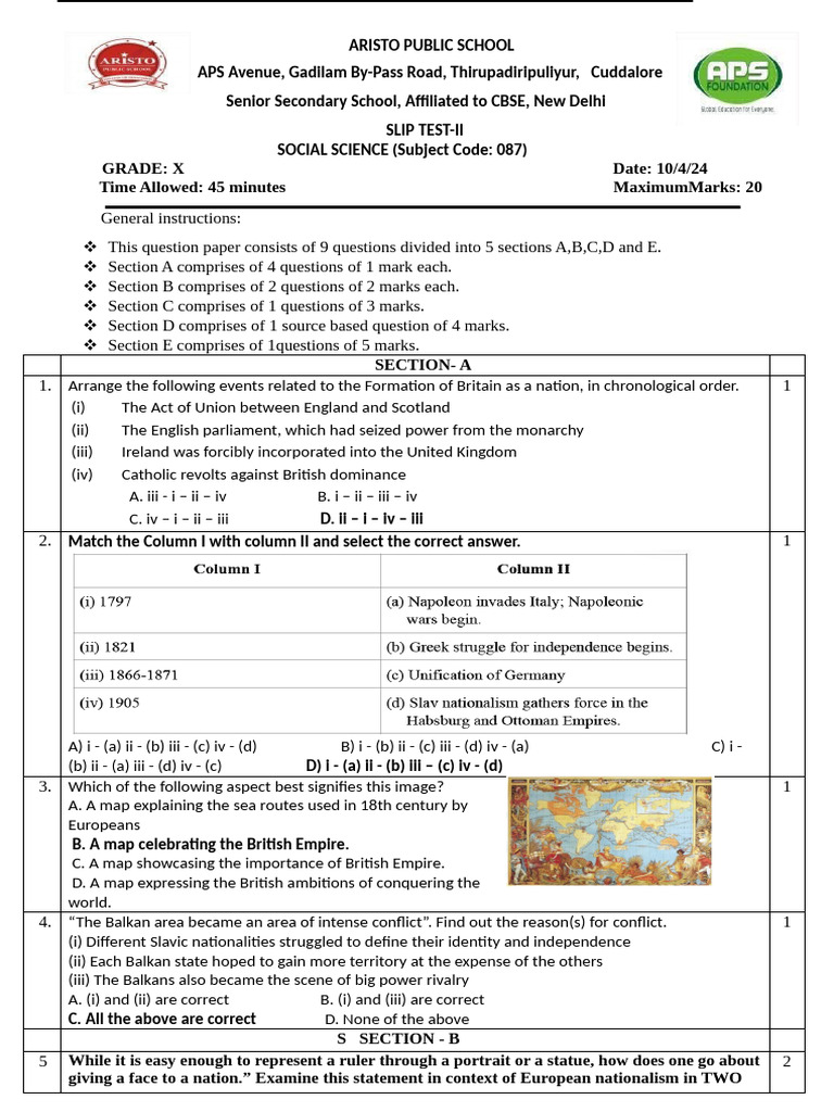 Slip Test QP 2 Answerkey | PDF | United Kingdom | Otto Von Bismarck