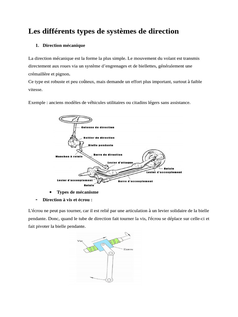 Les Différents Types de Systèmes de Direction | PDF | Direction ...