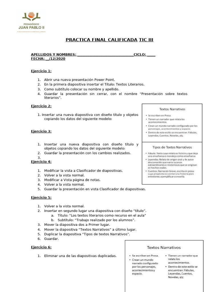 Practica Final Calificada III Ciclo. 07-12-2020 | PDF