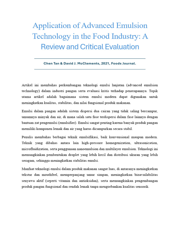 Application of Advanced Emulsion Technology in The Food Industry | PDF