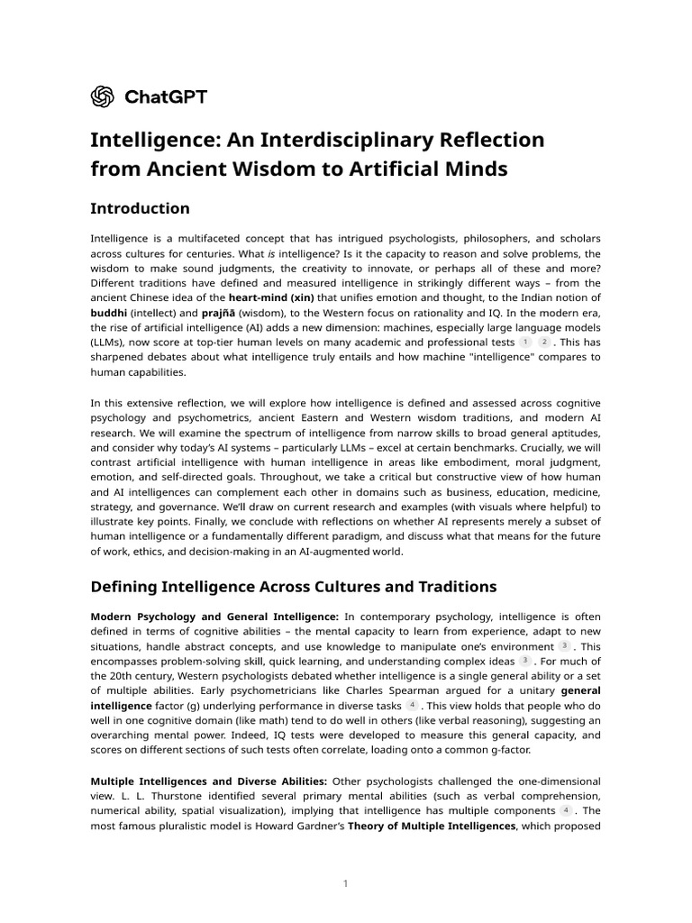 Intelligence - An Interdisciplinary Reflection From Ancient Wisdom To ...