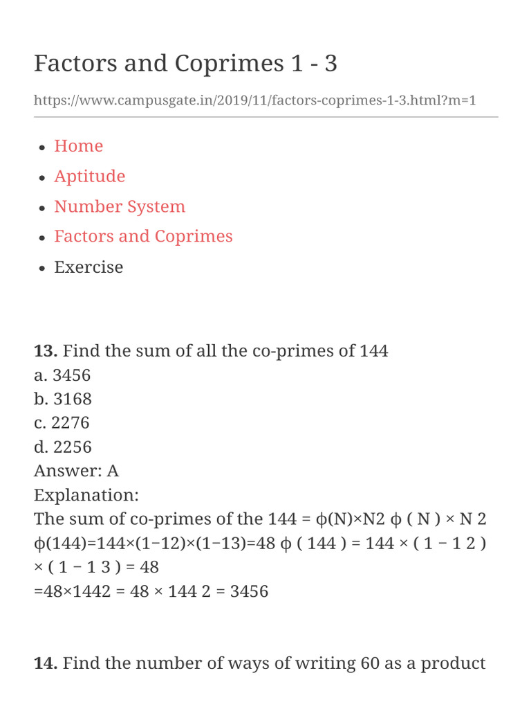 Factors and Coprimes 1 - 3+ | PDF
