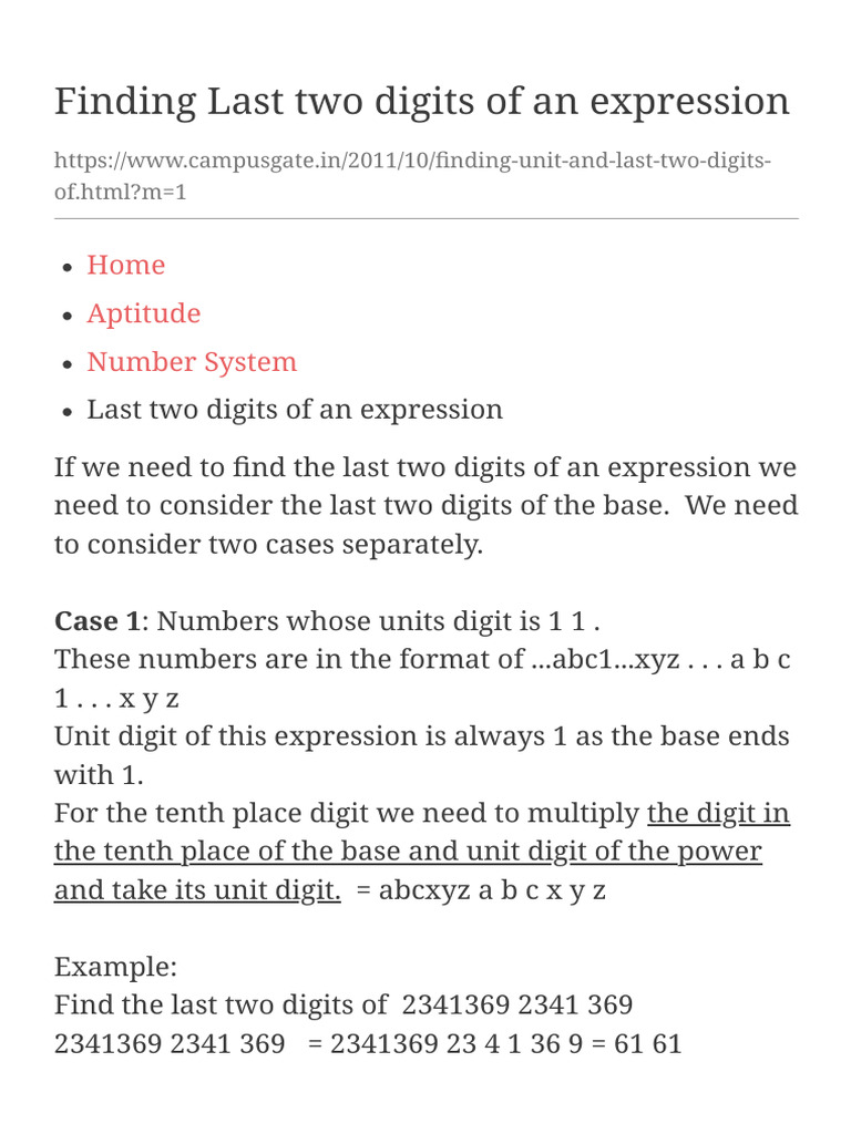 Finding Last Two Digits of An Expression+ | PDF