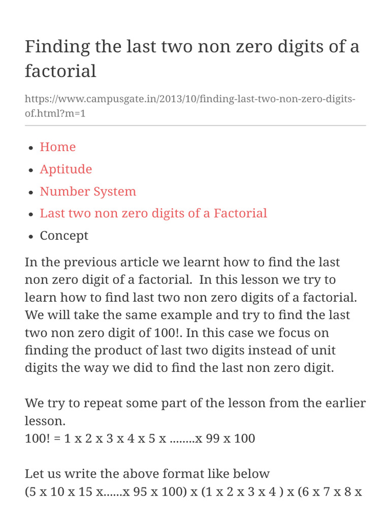 Finding The Last Two Non Zero Digits of A Factoria+ | PDF | Mathematics ...