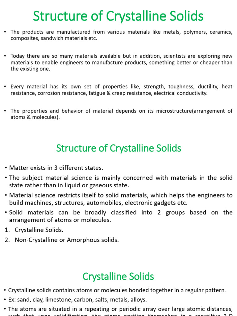 Unit-1 Structure of Crystalline Solids | PDF | Solid | Dislocation