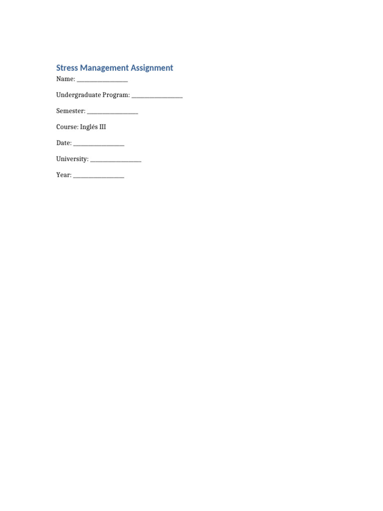 Stress Management Assignment | PDF