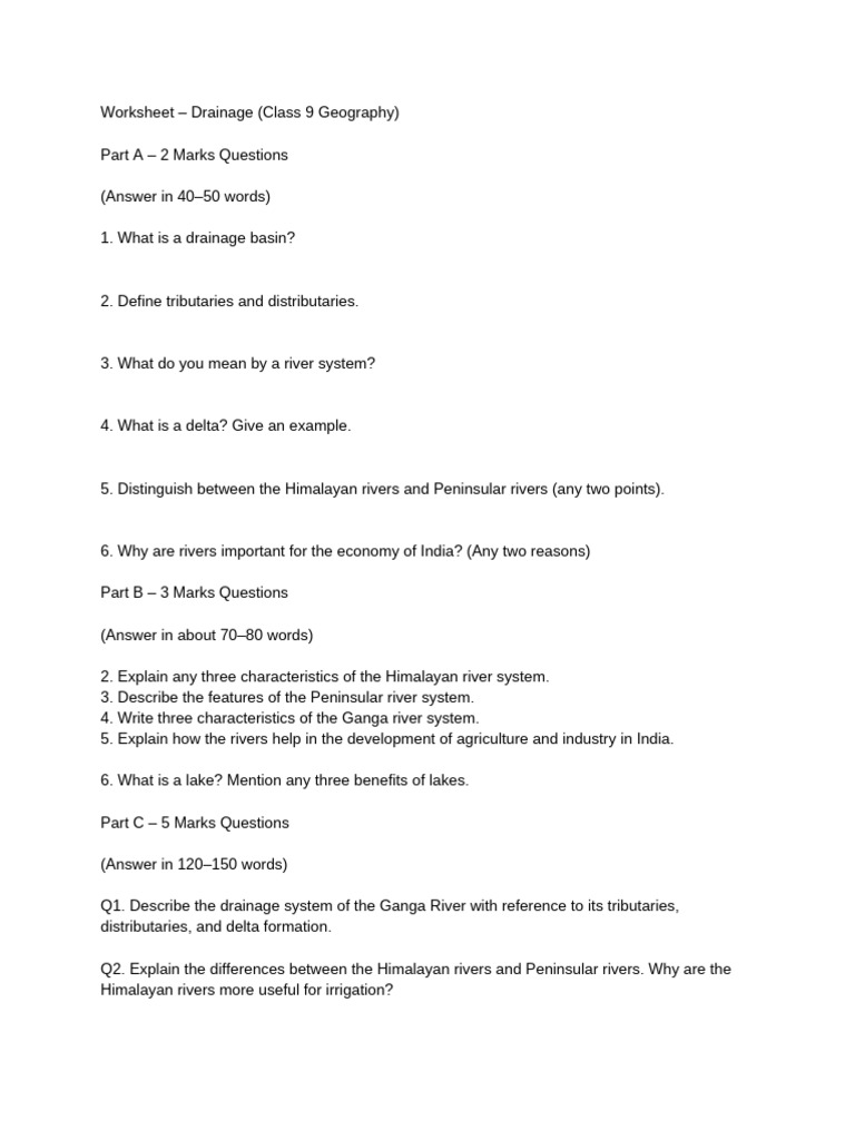 Geography Worksheet STD 9 | PDF