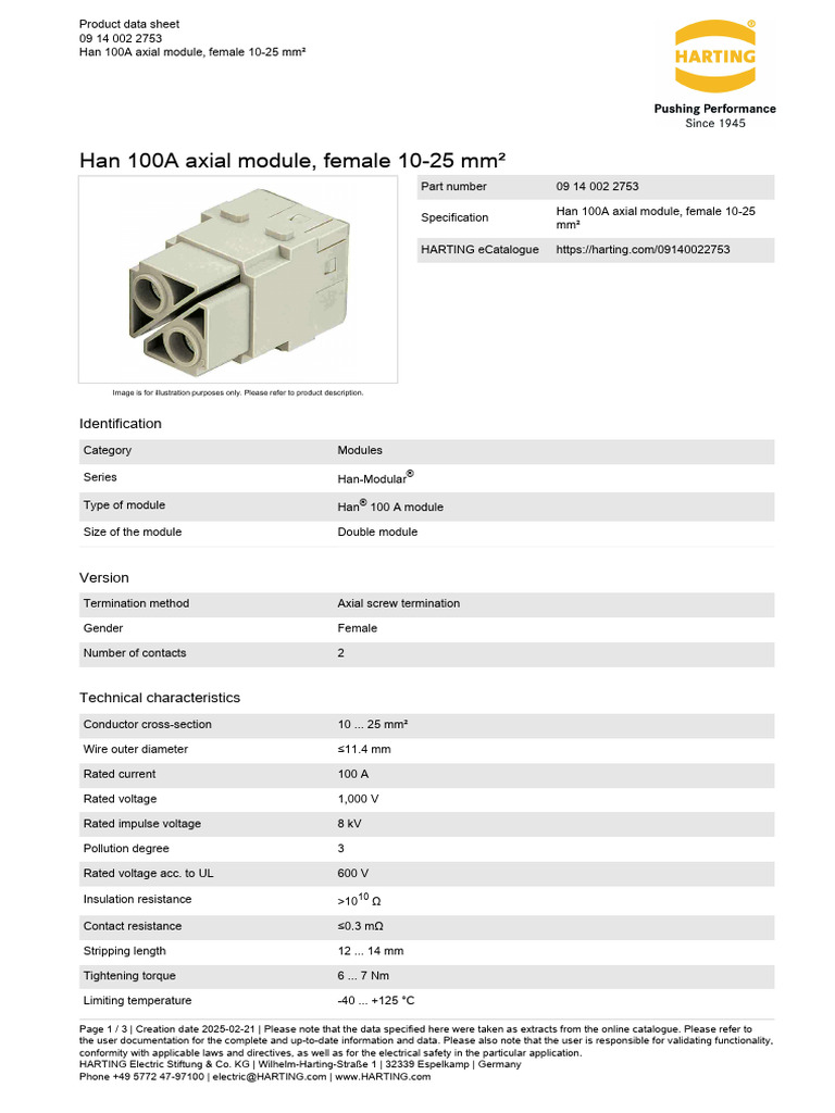 Han 100A Axial Module, Female 10-25 MM | PDF | Electrical Resistance ...