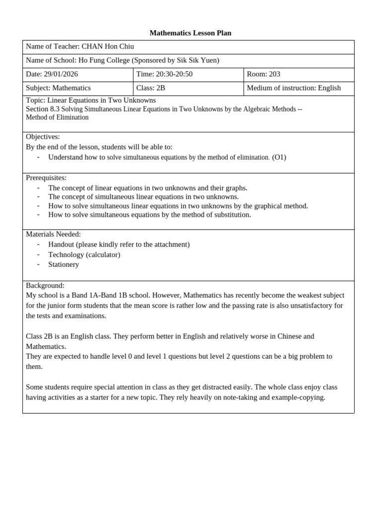 Mathematics Lesson Plan 0129 | PDF | Equations | Mathematics