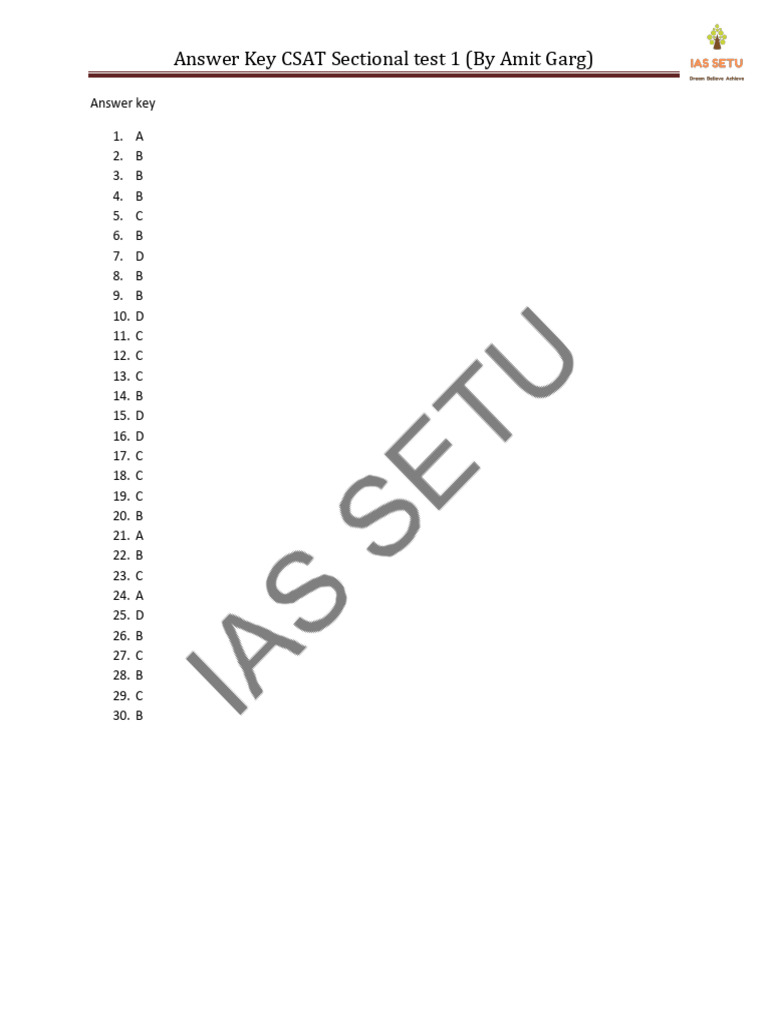 Answer Key Csat Sectional Test 1 | PDF