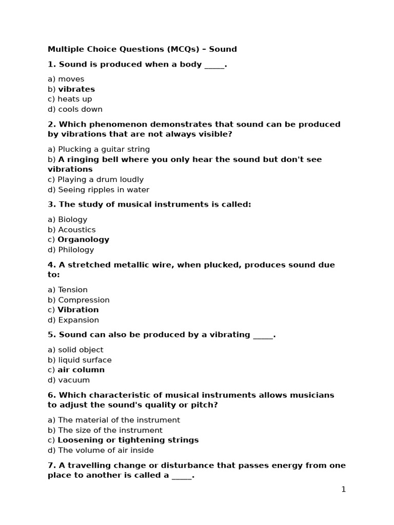 Multiple Choice Questions - Sound | PDF | Sound | Frequency
