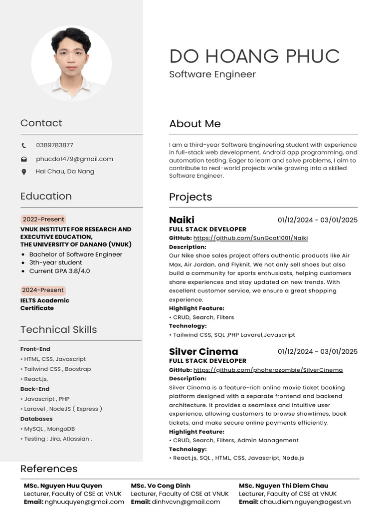 Do Hoang Phuc - Software Engineer Intern CV | PDF | Web Development ...