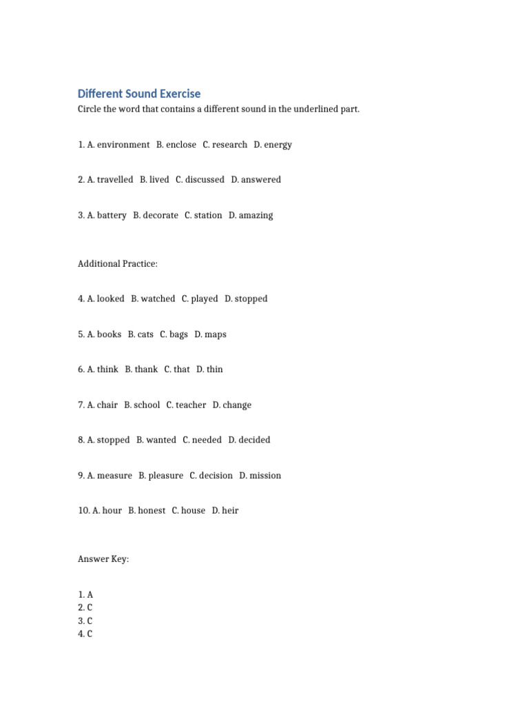 Different Sound Exercise | PDF