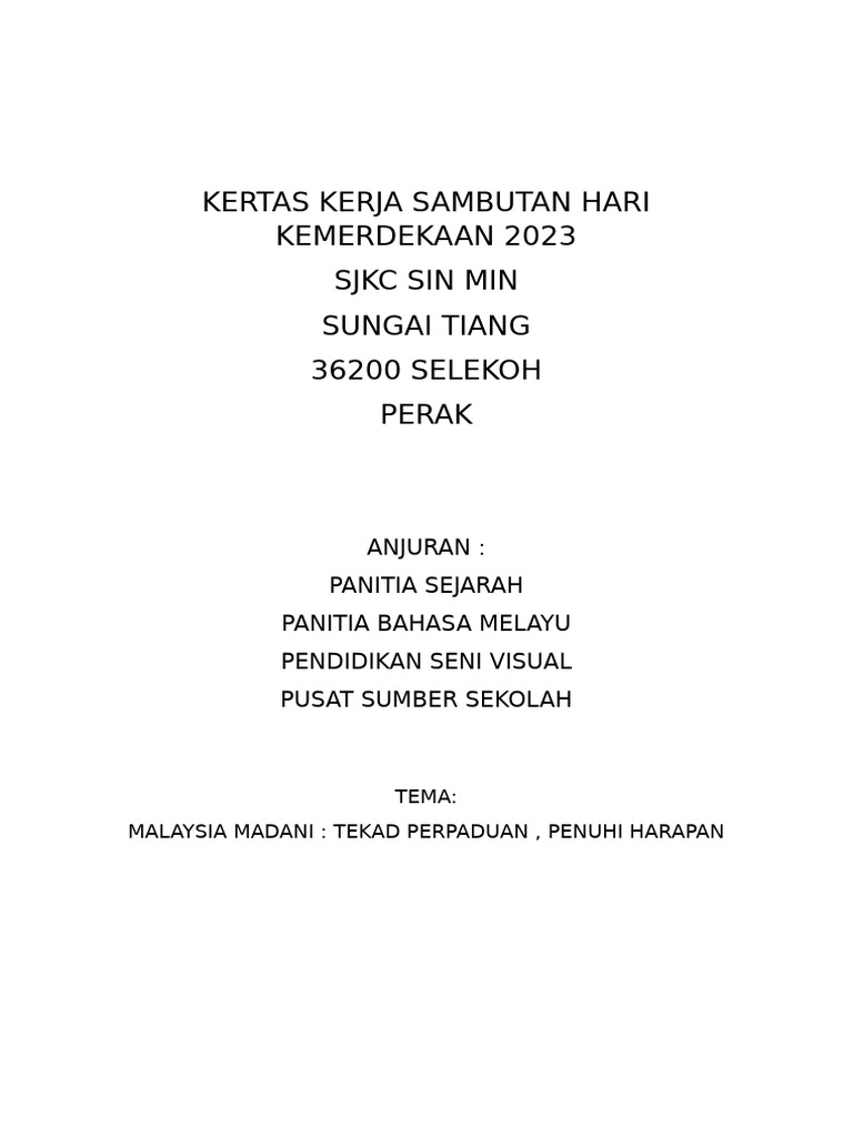 Kertas Kerja Sambutan Hari Kemerdekaan 2023 | PDF