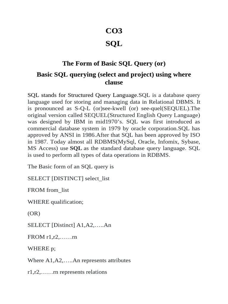 1.the Foem of Basic SQL Query | PDF | Sql | Relational Database