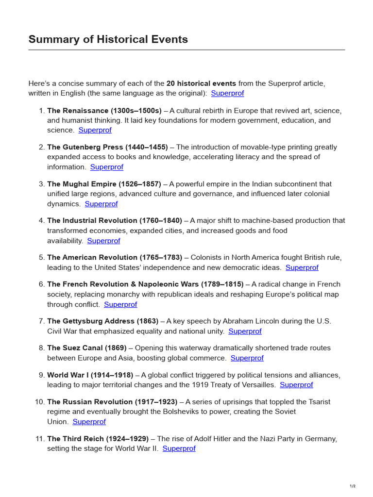 Summary of Historical Events | PDF | Soviet Union | World Politics