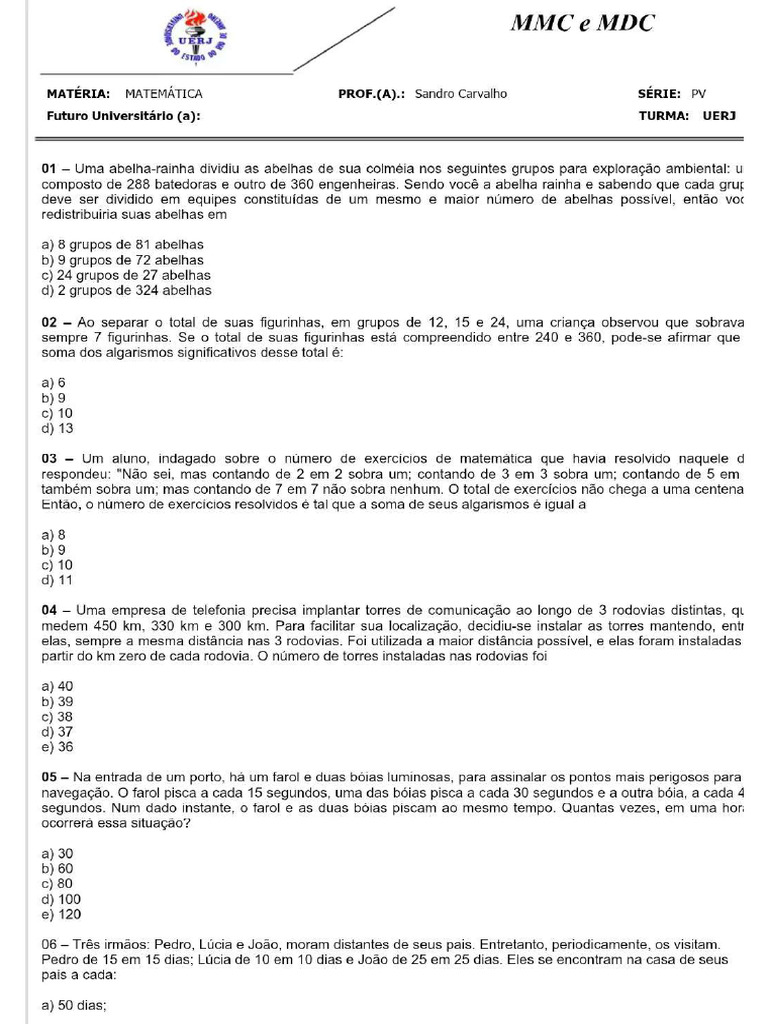 PDF Matemática - MMC e MDC | PDF