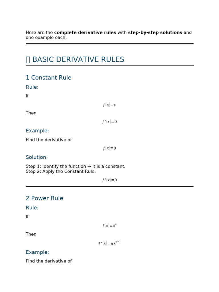 Derivative Rules and Examples | PDF | Multiplication | Derivative