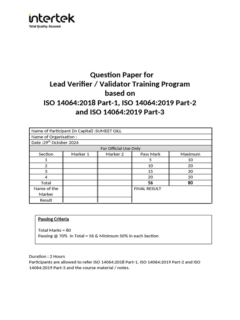 Lead Verifier Question Paper | PDF | Greenhouse Gas | Climate Change