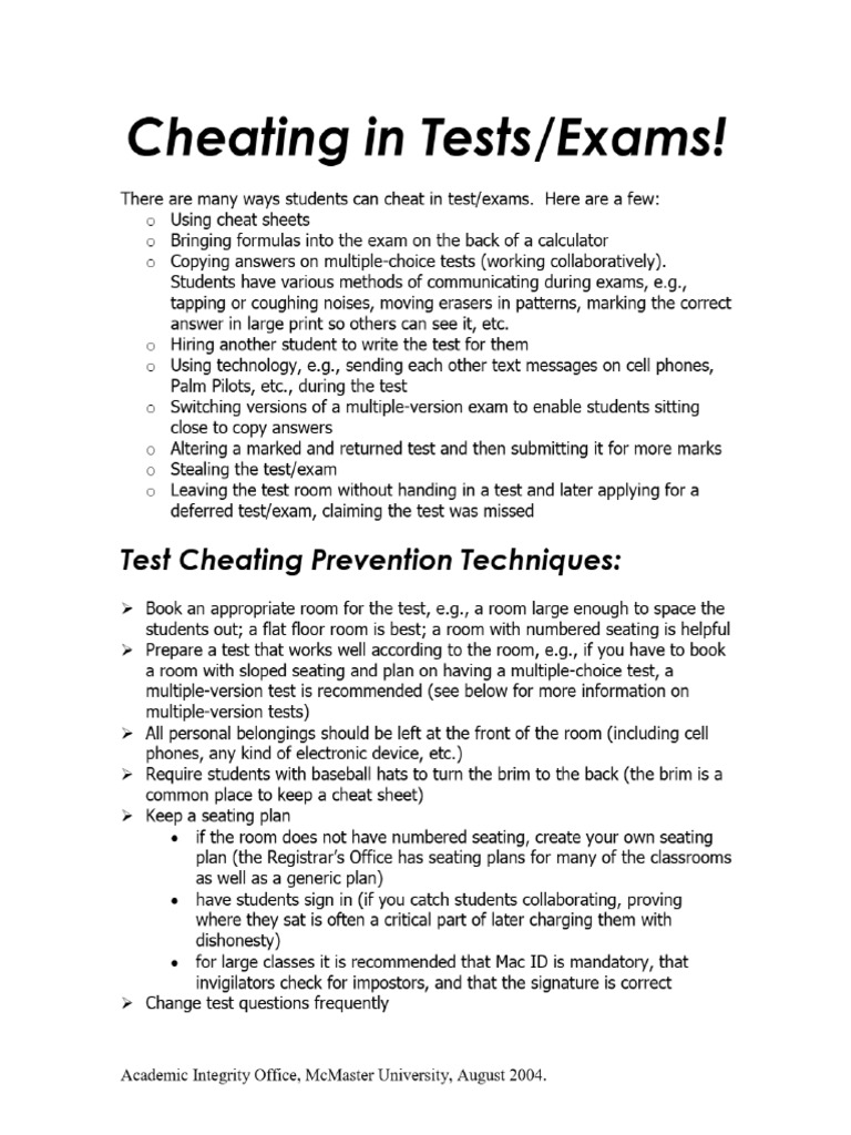 Cheating in Tests - Exams | PDF