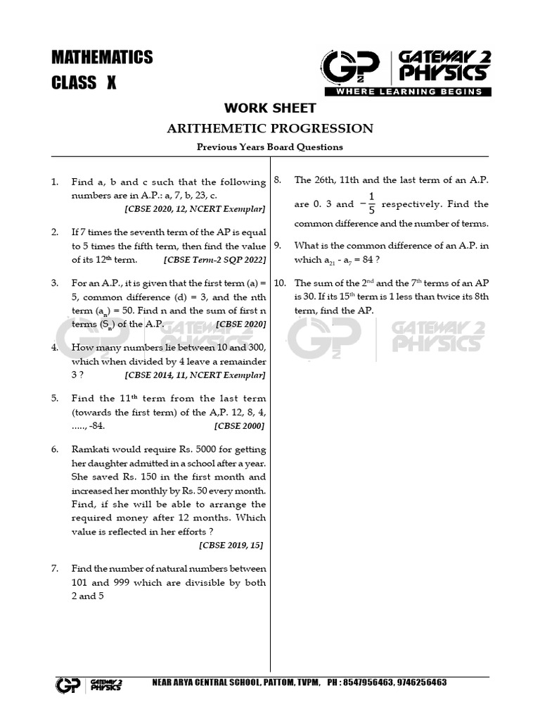 X Maths Work Sheet AP | PDF