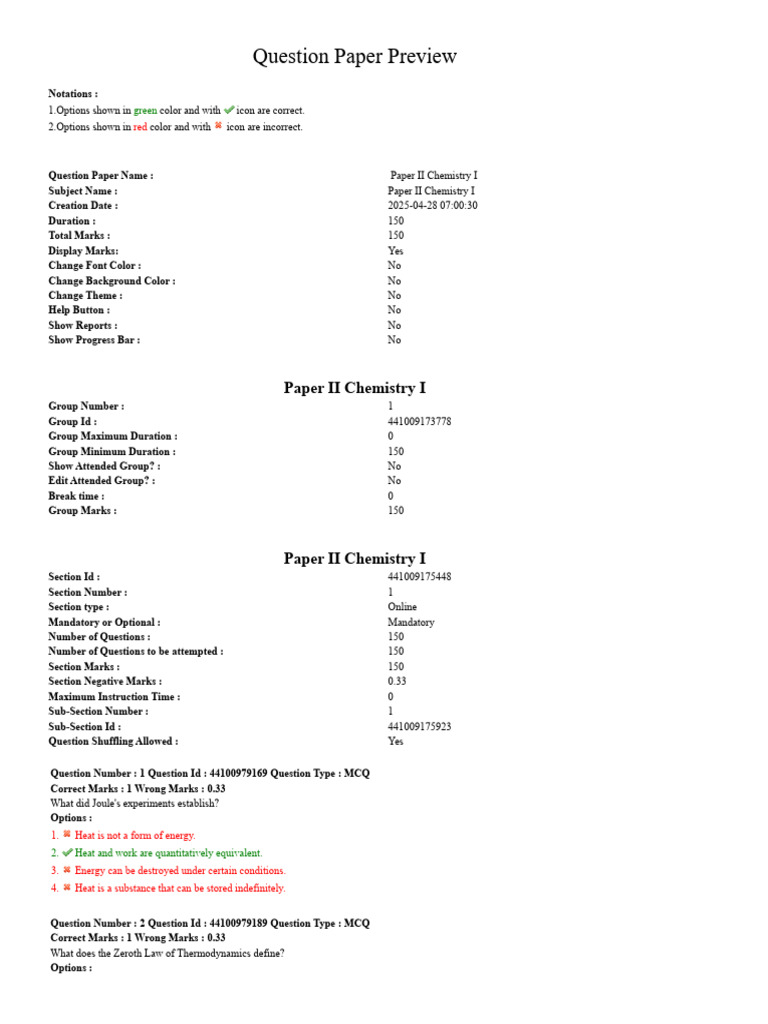 Paper II Chemistry I | PDF