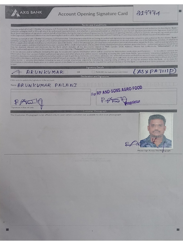 Signature Card RP and Sons | PDF