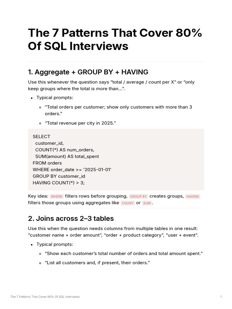 The 7 Patterns That Cover 80 of SQL Interviews-2 | PDF | Data ...