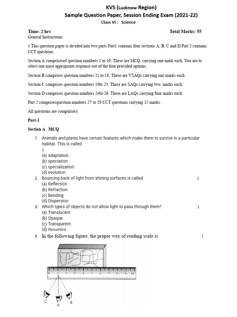 Science Sample Paper Class 6 2021-22 | PDF | Atmosphere Of Earth ...