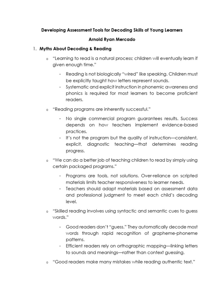 Developing Assessment Tools For Decoding Skills of Young Learners | PDF