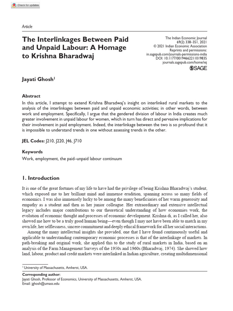 The Interlinkages Between Paid and Unpaid Labour - A Homage To Krishna ...