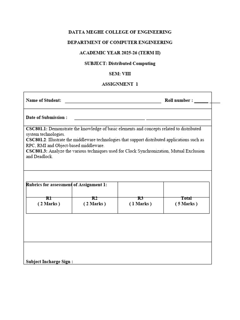 DC 2025-26 Assignment-1 CO Mapping | PDF | Distributed Computing ...