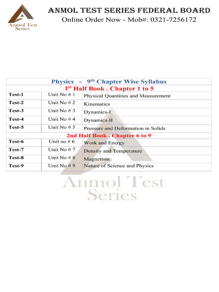 9th Class Phy Math Test | PDF