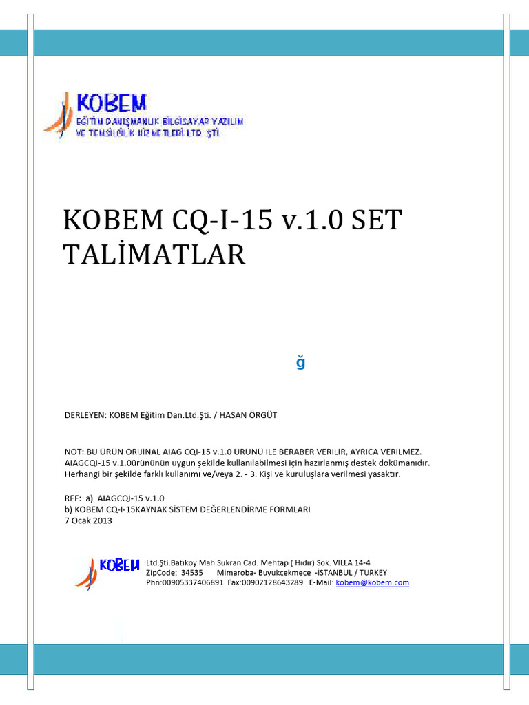 Kobem Cqi - 15 Set 2013 Talimatlar | PDF