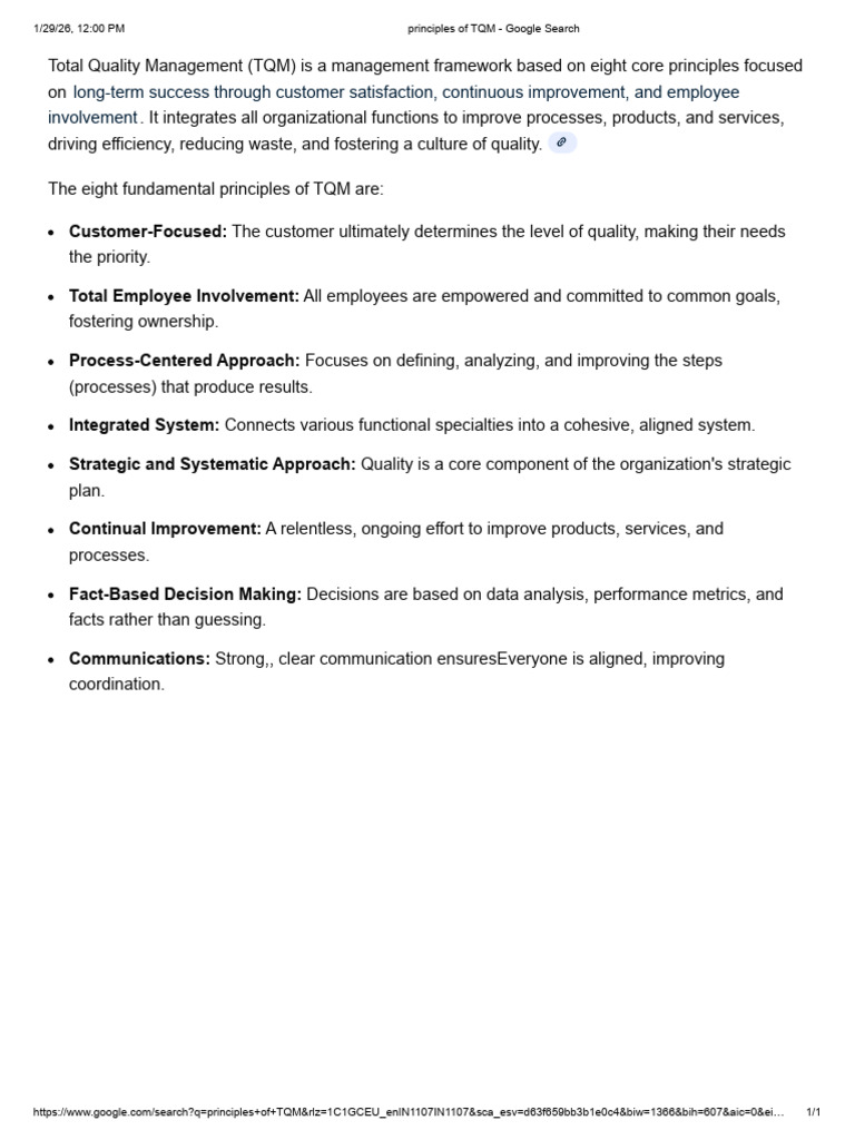 Principles of TQM | PDF