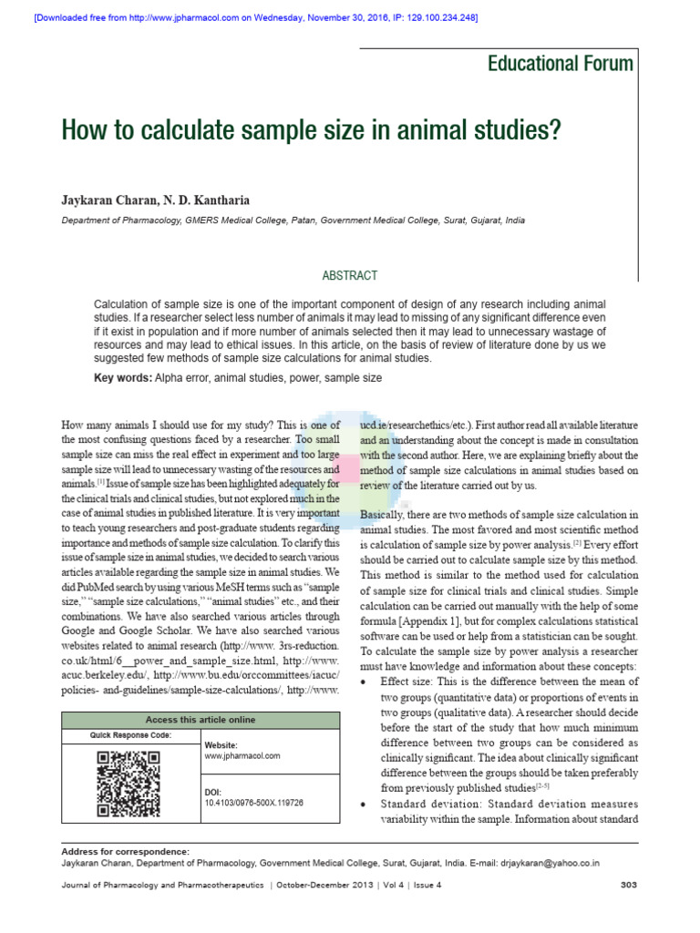 Sample Size in Animal Studies | PDF | Sample Size Determination ...