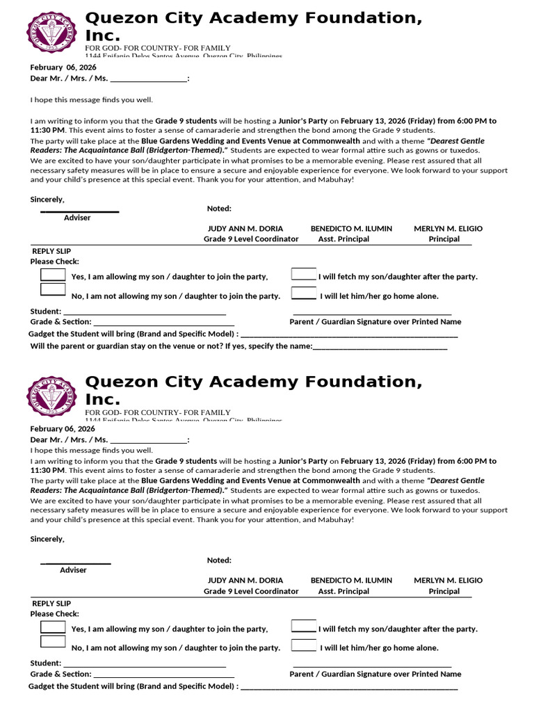 Letter For Acquaintance Party 2026 | PDF