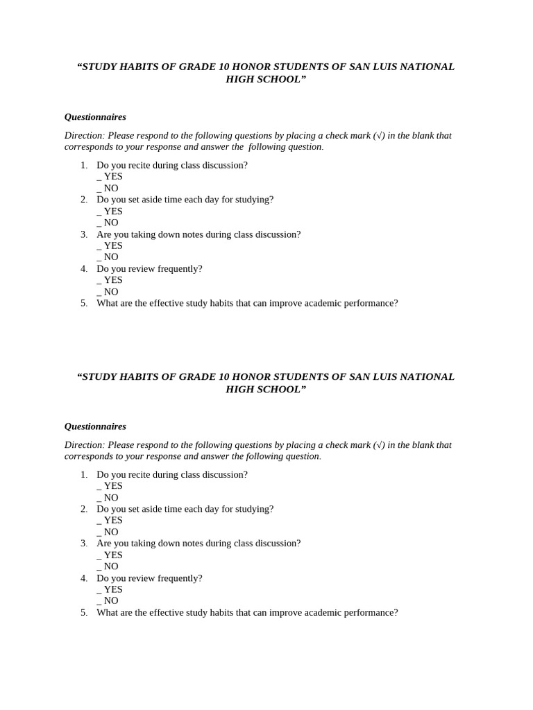 Questionnaires | PDF